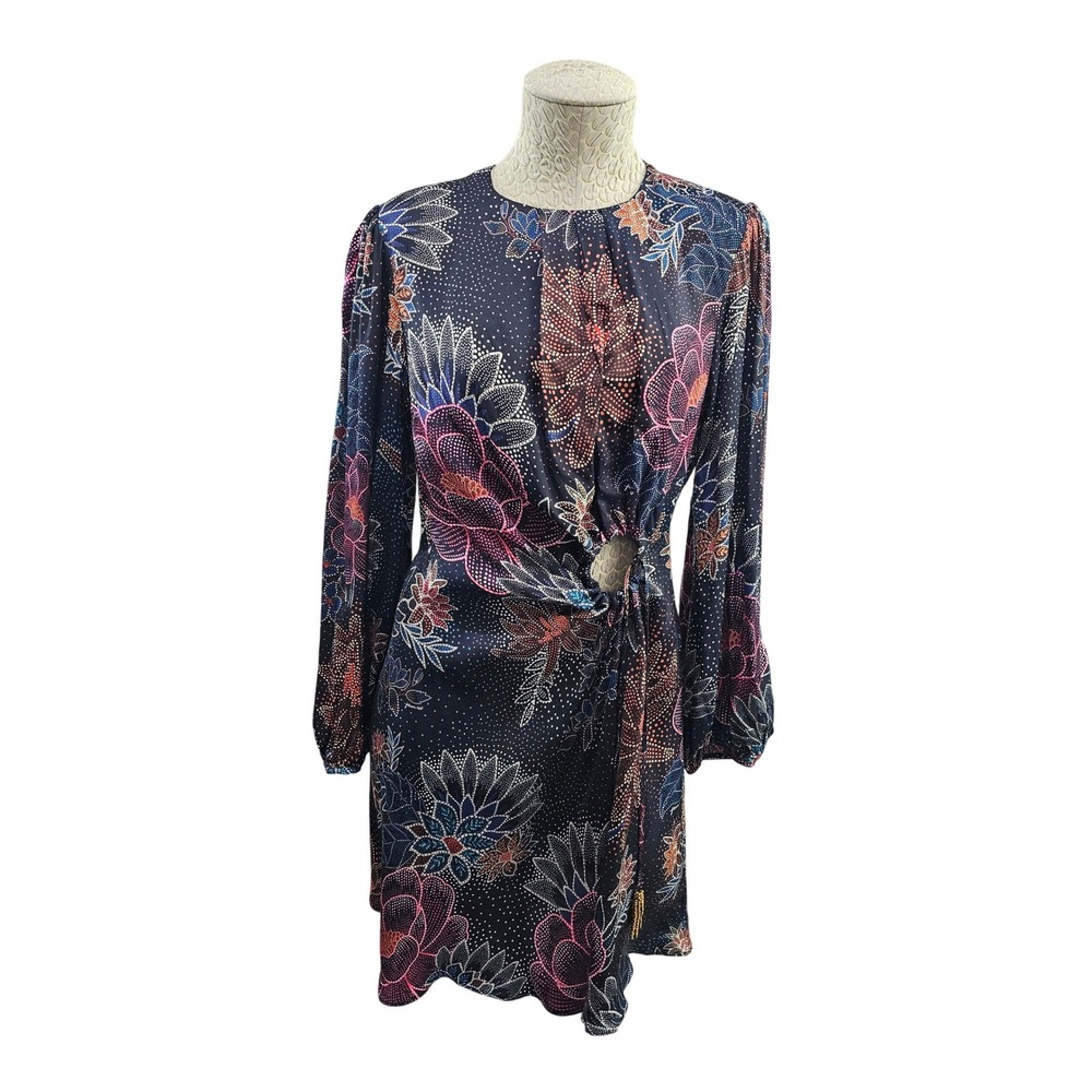 Farm Rio Sparkle Flowers Long Sleeve Mini Dress Size M $225 Cocktail Tassel Boho
